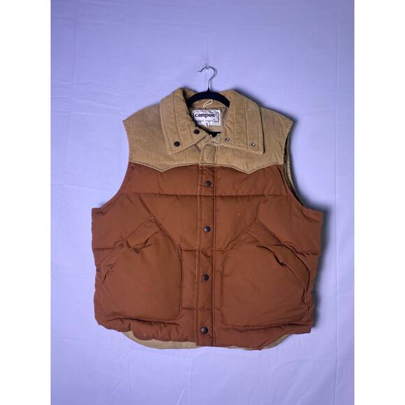 Vintage 80s Campus Rugged Country Button Snap Down Puffer Vest Corduroy Quilted - Picture 1 of 4